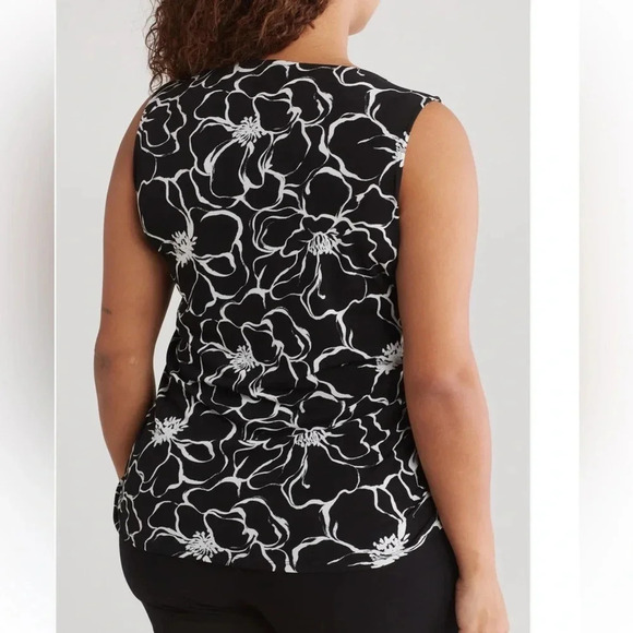 Adrianna Papell floral stretch Jersey knit tank top‎ ruched side slimming 1X NWT - Picture 2 of 6